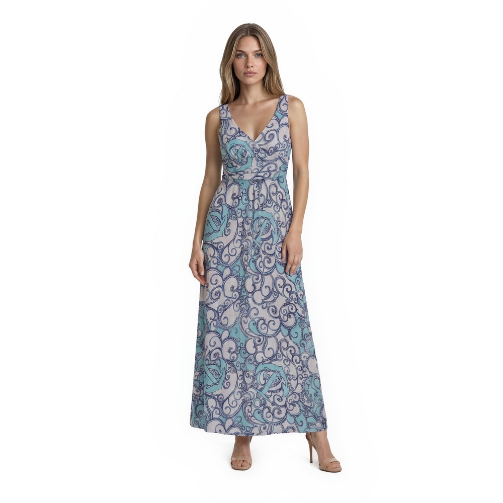 Lilly Pulitzer Maxi Dress‎ Women's Size Medium Blue White Anchor Print V Neck